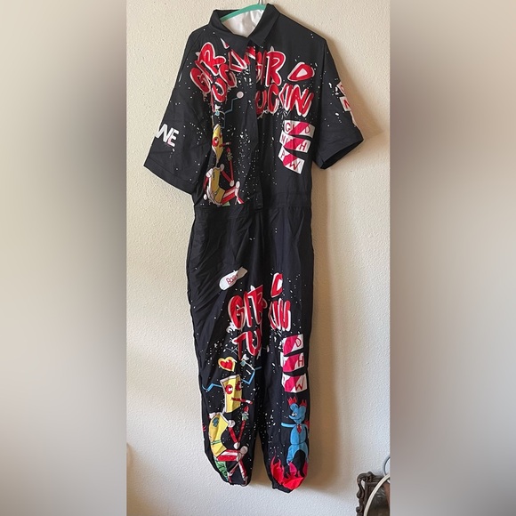 Casual Cartoon Printing Short Sleeves High Waist One-piece Jumpsuits XL - Picture 2 of 11